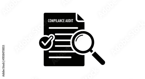 Compliance audit document with magnifying glass.