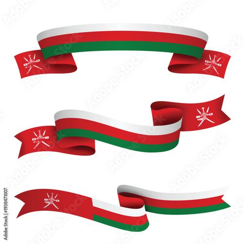 OMAN Ribbon Flag Set, OMAN National Flag Banner Collection with Wavy Ribbon Design