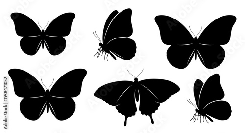 Black Butterfly Silhouettes Collection: Various Poses and Angles