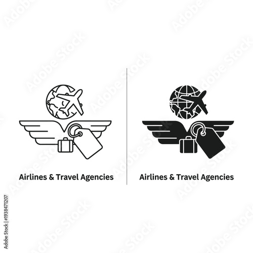 Airplane Travel Icons Global Luggage Commercial Symbols