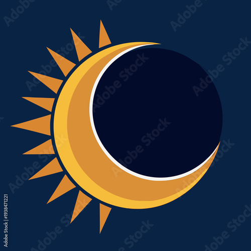 Solar eclipse illustration whit solid colour outline 