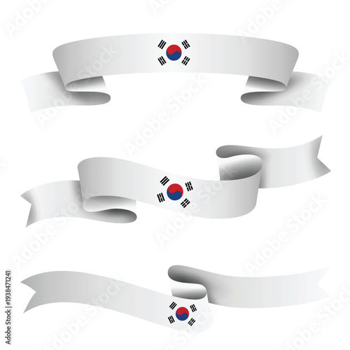 SOUTH KOREA Ribbon Flag Set, SOUTH KOREA National Flag Banner Collection with Wavy Ribbon Design