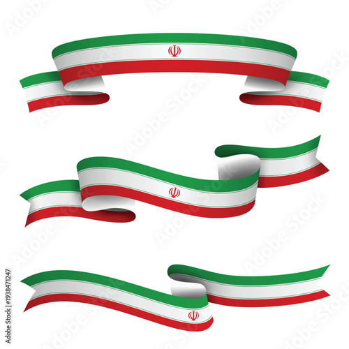 IRAN Ribbon Flag Set, IRAN National Flag Banner Collection with Wavy Ribbon Design