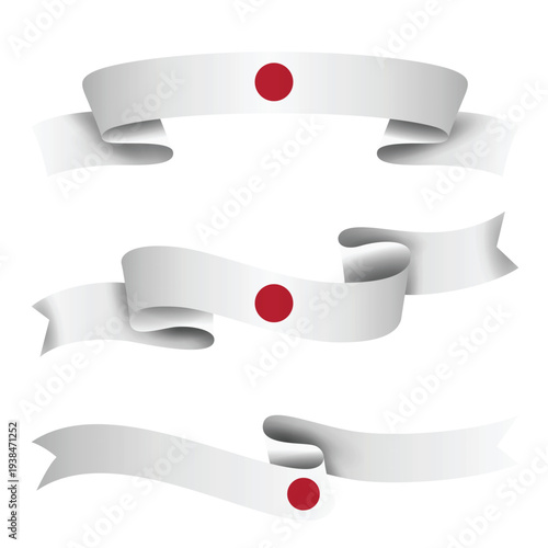 JAPAN Ribbon Flag Set, JAPAN National Flag Banner Collection with Wavy Ribbon Design