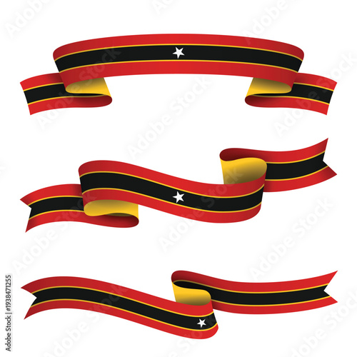 EAST TIMOR Ribbon Flag Set, EAST TIMOR National Flag Banner Collection with Wavy Ribbon Design
