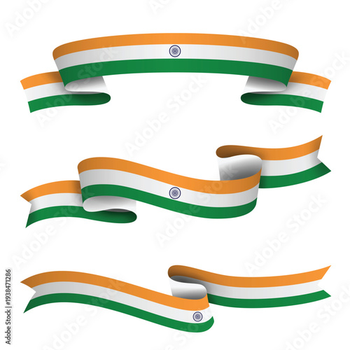 INDIA Ribbon Flag Set, INDIA National Flag Banner Collection with Wavy Ribbon Design