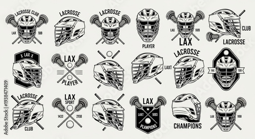 Collection of Lacrosse Helmets and Crossed Sticks Graphics.