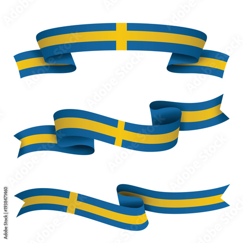 SWEDEN Ribbon Flag Set, SWEDEN National Flag Banner Collection with Wavy Ribbon Design