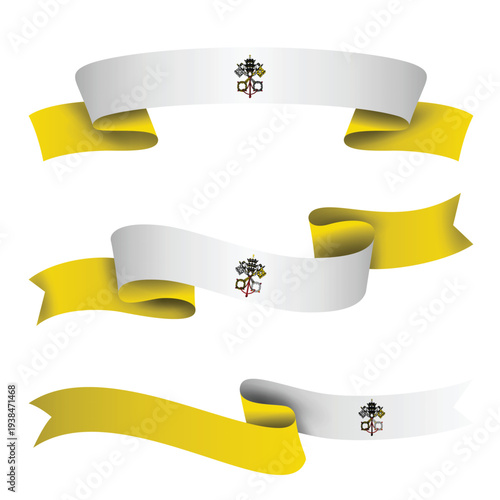 VATICAN Ribbon Flag Set, VATICAN National Flag Banner Collection with Wavy Ribbon Design
