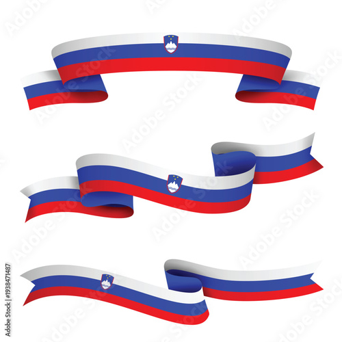 SLOVENIA Ribbon Flag Set, SLOVENIA National Flag Banner Collection with Wavy Ribbon Design