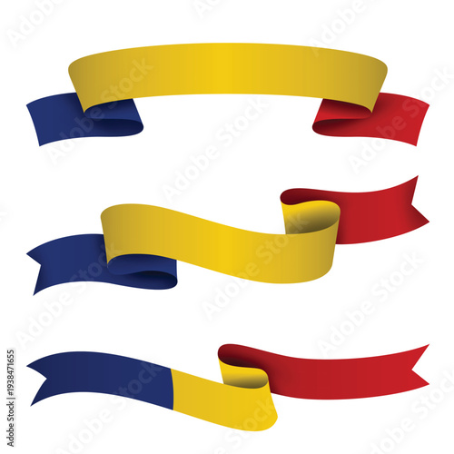 ROMANIA Ribbon Flag Set, ROMANIA National Flag Banner Collection with Wavy Ribbon Design