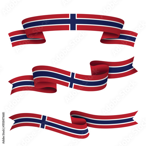 NORWAY Ribbon Flag Set, NORWAY National Flag Banner Collection with Wavy Ribbon Design