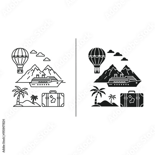 Travel Vacation Icons Cruise Hot Air Balloon Luggage