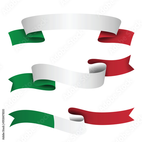 ITALY Ribbon Flag Set, ITALY National Flag Banner Collection with Wavy Ribbon Design