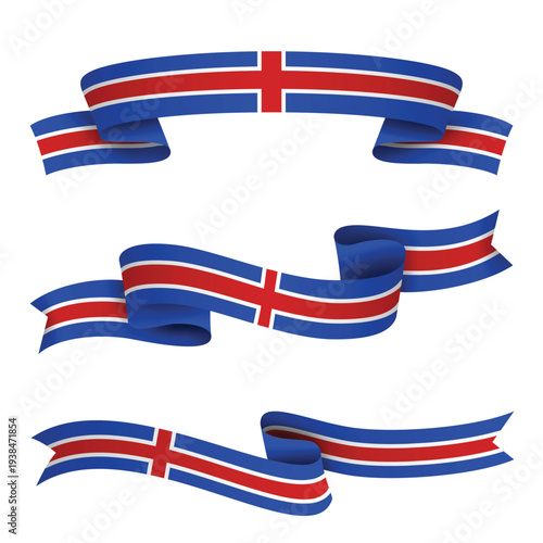 ICELAND Ribbon Flag Set, ICELAND National Flag Banner Collection with Wavy Ribbon Design
