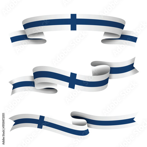 FINLAND Ribbon Flag Set, FINLAND National Flag Banner Collection with Wavy Ribbon Design