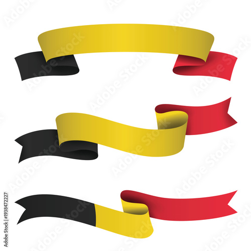 BELGIUM Ribbon Flag Set, BELGIUM National Flag Banner Collection with Wavy Ribbon Design
