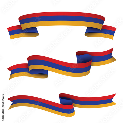 ARMENIA Ribbon Flag Set, ARMENIA National Flag Banner Collection with Wavy Ribbon Design