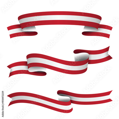 AUSTRIA Ribbon Flag Set, AUSTRIA National Flag Banner Collection with Wavy Ribbon Design
