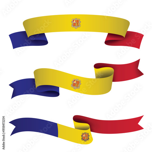ANDORRA Ribbon Flag Set, ANDORRA National Flag Banner Collection with Wavy Ribbon Design