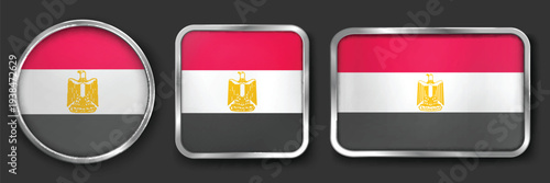 EGYPT Metallic Flag Collection, Circular, Square and Rectangular EGYPT Flag Badges Set