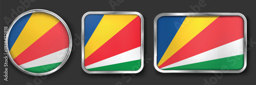 Free Download SEYCHELLES Metallic Flag Collection, Circular, Square and Rectangular SEYCHELLES Flag Badges Set - GFXLoad