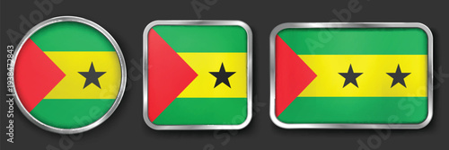 Sao Tome and Principe Metallic Flag Collection, Circular, Square and Rectangular Sao Tome and Principe Flag Badges Set