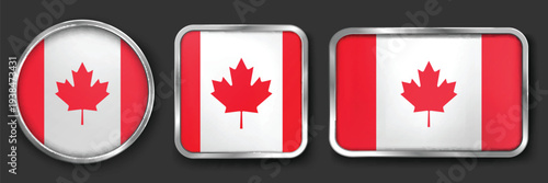 CANADA Metallic Flag Collection, Circular, Square and Rectangular CANADA Flag Badges Set