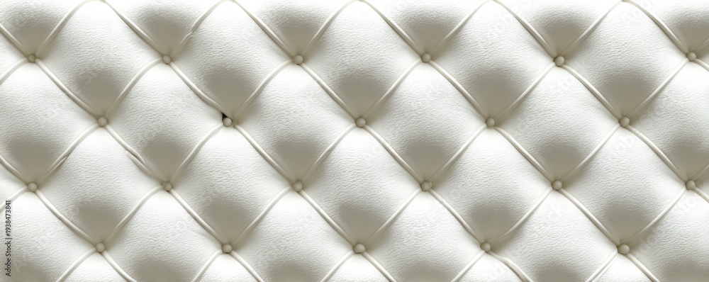 Fototapeta premium Close-up of a white, tufted surface with diamond pattern and button details