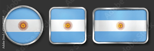 ARGENTINA Metallic Flag Collection, Circular, Square and Rectangular ARGENTINA Flag Badges Set