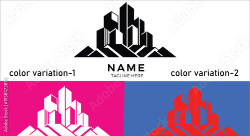 Modern abstract cityscape skyline logo with geometric building shapes representing urban development and city growth concepts