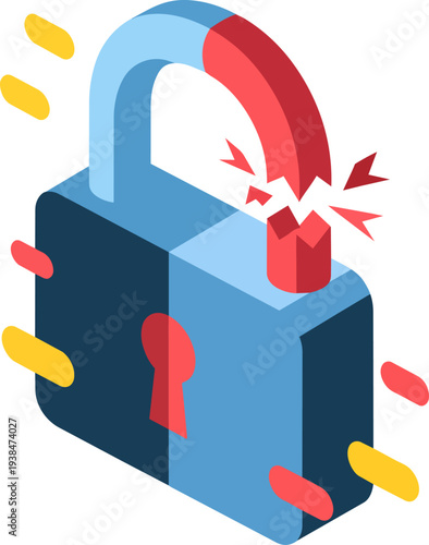 Broken Padlock Data Security Breach Cyber Attack Vector Illustration