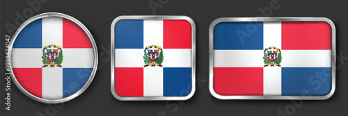 Free Download DOMINICAN REPUBLIC Metallic Flag Collection, Circular, Square and Rectangular DOMINICAN REPUBLIC Flag Badges Set - GFXLoad