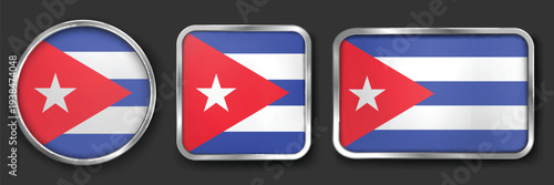 CUBA Metallic Flag Collection, Circular, Square and Rectangular CUBA Flag Badges Set