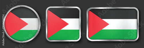 PALESTINE Metallic Flag Collection, Circular, Square and Rectangular PALESTINE Flag Badges Set