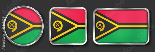 VANUATU Metallic Flag Collection, Circular, Square and Rectangular VANUATU Flag Badges Set