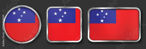 SAMOA Metallic Flag Collection, Circular, Square and Rectangular SAMOA Flag Badges Set