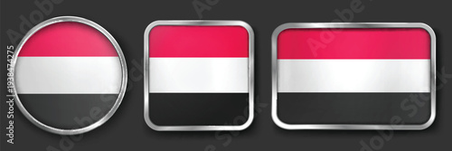 YEMEN Metallic Flag Collection, Circular, Square and Rectangular YEMEN Flag Badges Set