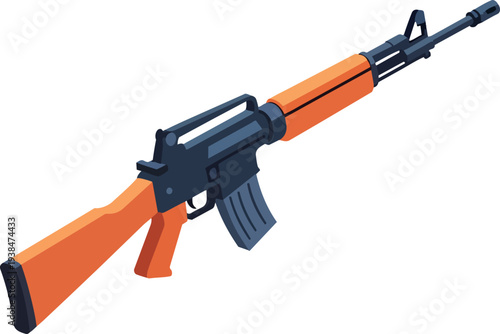 Isometric Assault Rifle Illustration Military Weapon Security Graphic