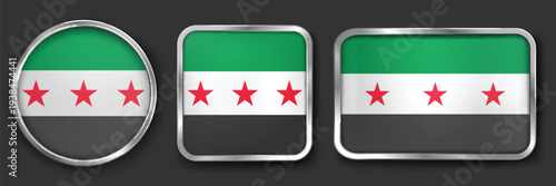 SYRIA Metallic Flag Collection, Circular, Square and Rectangular SYRIA Flag Badges Set