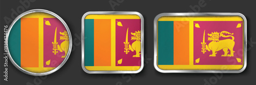 SRI LANKA Metallic Flag Collection, Circular, Square and Rectangular SRI LANKA Flag Badges Set