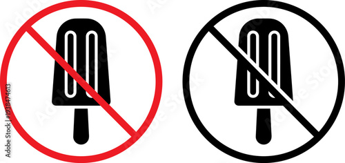 No ice cream signs in red and black circles