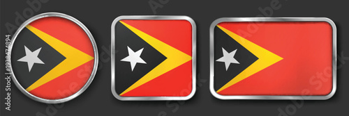 EAST TIMOR Metallic Flag Collection, Circular, Square and Rectangular EAST TIMOR Flag Badges Set