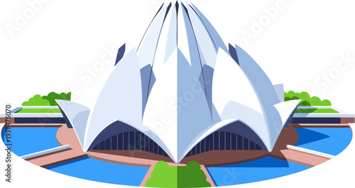 Lotus Temple Delhi India Famous Landmark Architectural Design Vector