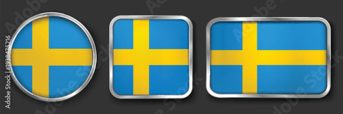 Bild auf Leinwand SWEDEN Metallic Flag Collection, Circular, Square and Rectangular SWEDEN Flag Ba