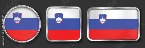 SLOVENIA Metallic Flag Collection, Circular, Square and Rectangular SLOVENIA Flag Badges Set
