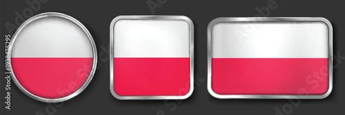 Free Download POLAND Metallic Flag Collection, Circular, Square and Rectangular POLAND Flag Badges Set - GFXLoad