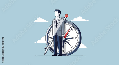 Businessman Standing Beside Large Clock Face.