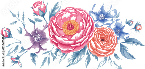 Elegant Floral Border Vector Illustration with Pastel Roses Peonies Leaves and Botanical Elements for Wedding Invitations Romantic Designs