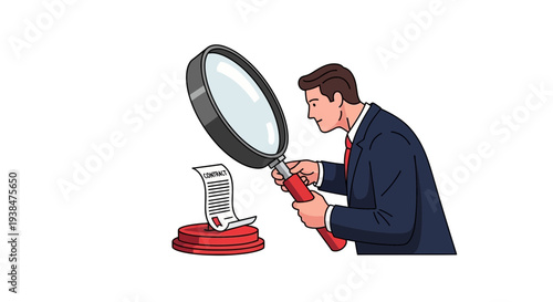 Man Examining Document with Magnifying Glass.